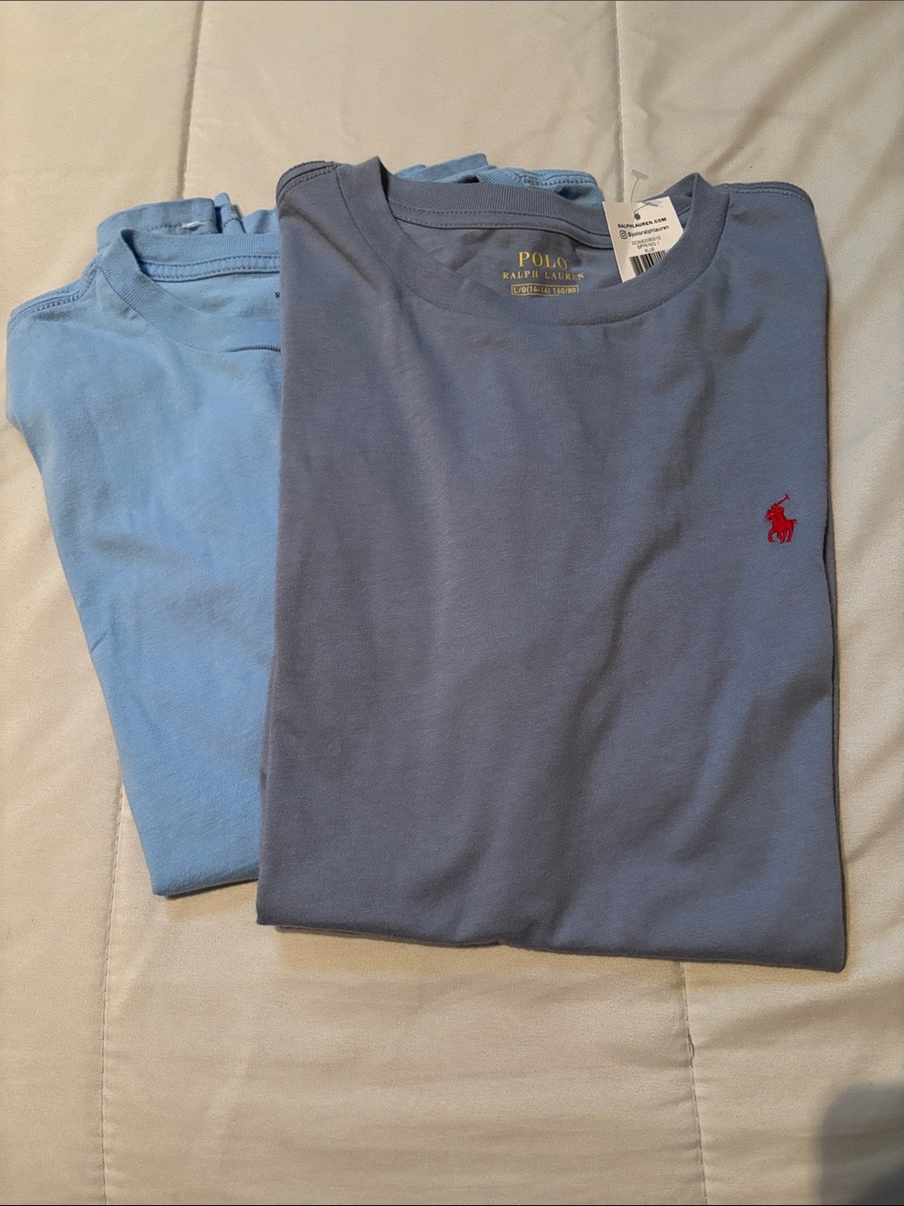 Polo by Ralph Lauren boys Crewneck T-Shirts — Two Blue Shades w Red Pony S 14/16